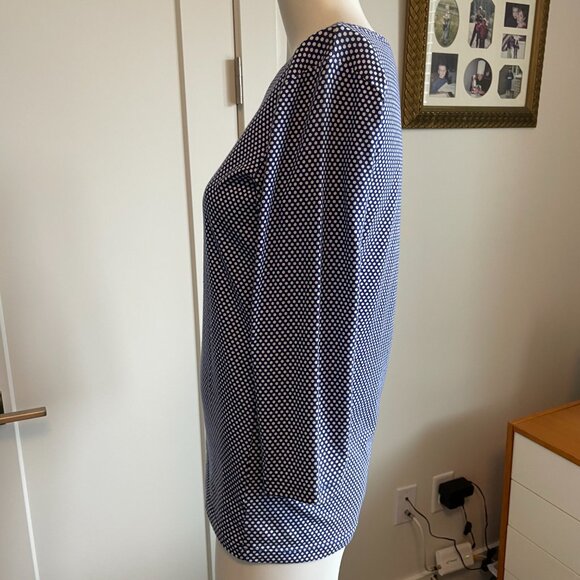 Jones New York Signature Boat Nk 3/4 Slv Polka Dot Cotton Blend Top Blue Wht S - Picture 5 of 12